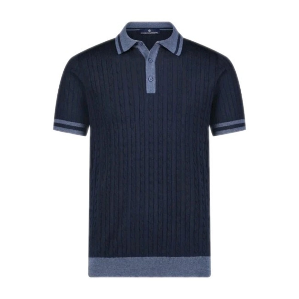 Luchiano Visconti Men's Pillars Italian Org Cotton Knit Polo Navy Sz M NEW! $155